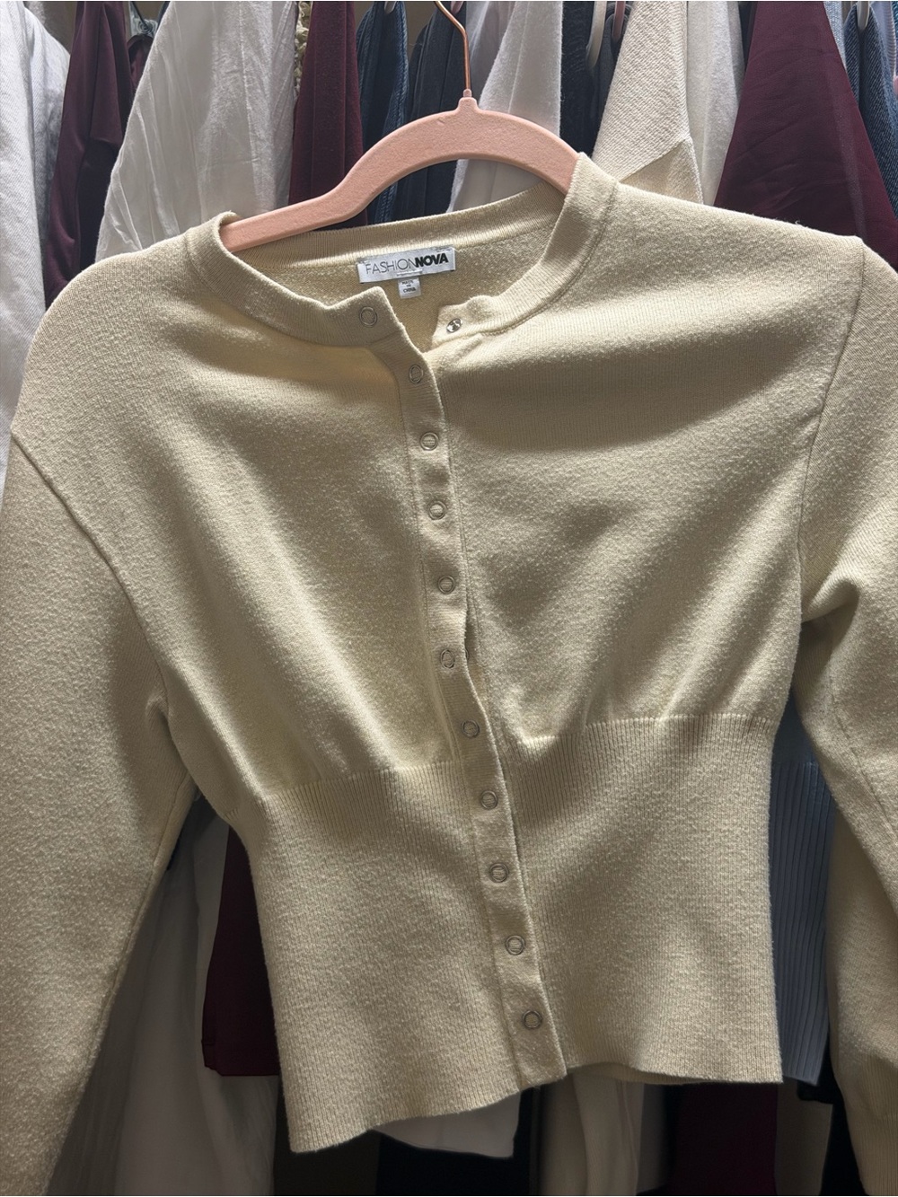 Fashion Nova Pale Yellow Cropped Button-Up Cardigan